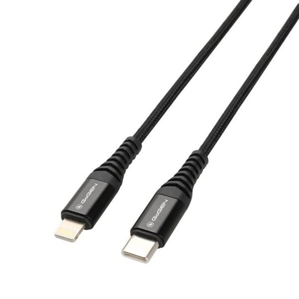 The GoGEN USB-C / Lightning cable (USBC8P100M01) is a 1-meter long braided cable designed for fast charging and data transfer between USB-C devices and Apple devices with a Lightning port.