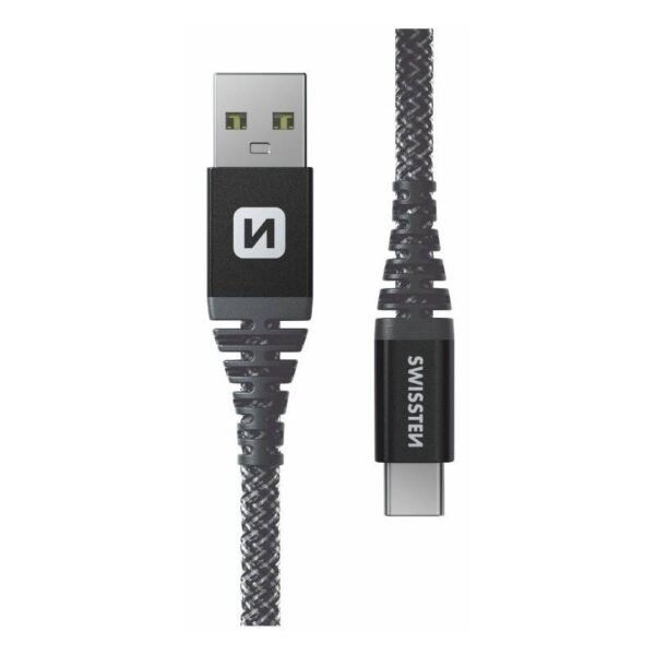 The Swissten Kevlar USB/USB-C cable is a high-quality, durable cable designed for fast charging and data transfer.