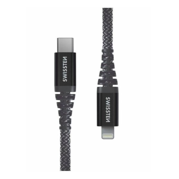 The Swissten Kevlar USB-C / Lightning cable (71544010) is a 1.5-meter long, high-quality cable designed for fast charging and data transfer between USB-C devices and Apple devices with a Lightning port.