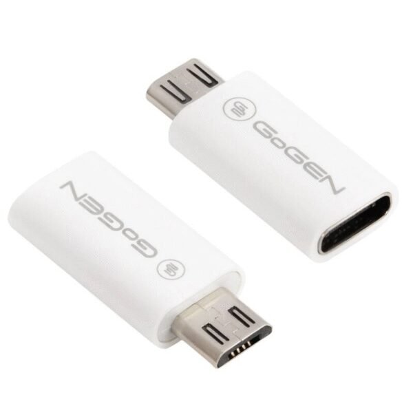 The GoGEN Micro USB (M) / USB-C (F) adapter (MICUSBCMF01) allows you to connect Micro USB cables to USB-C devices.