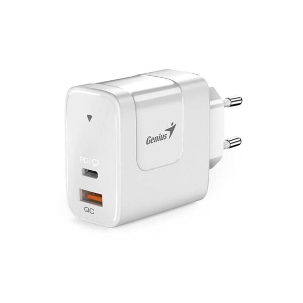 The Genius PD 65W wall charger (32590010400) offers a powerful charging solution with 1 USB-C PD 3.0 port and 1 USB-A QC3.0 port, delivering fast charging speeds for a variety of devices.