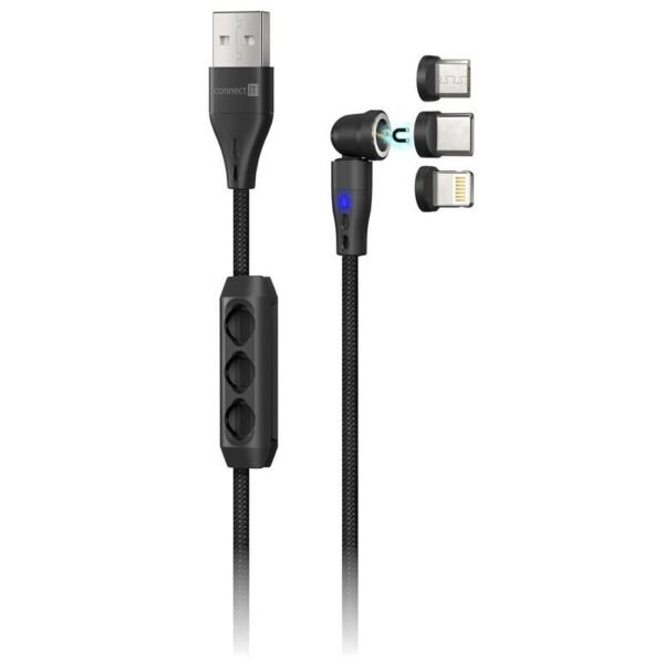 The Connect IT Magnetic PowerLink 3in1 cable (CCA-2200-BK) is a versatile 2-meter long cable designed to work with a wide range of devices.