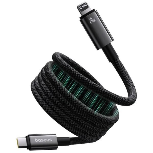The Baseus Tungsten USB-C/Lightning cable (model P10319805111-01) is a 1-meter cable designed for fast charging and data syncing.