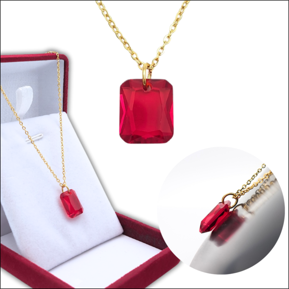 Red Crystal Necklace on Gold Chain – Gold Plated Surgical Steel