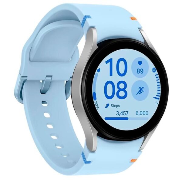 The Samsung Galaxy Watch FE in silver offers a sleek, minimalist design with a lightweight aluminum case.